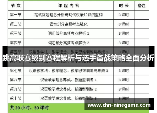 跳高联赛级别赛程解析与选手备战策略全面分析